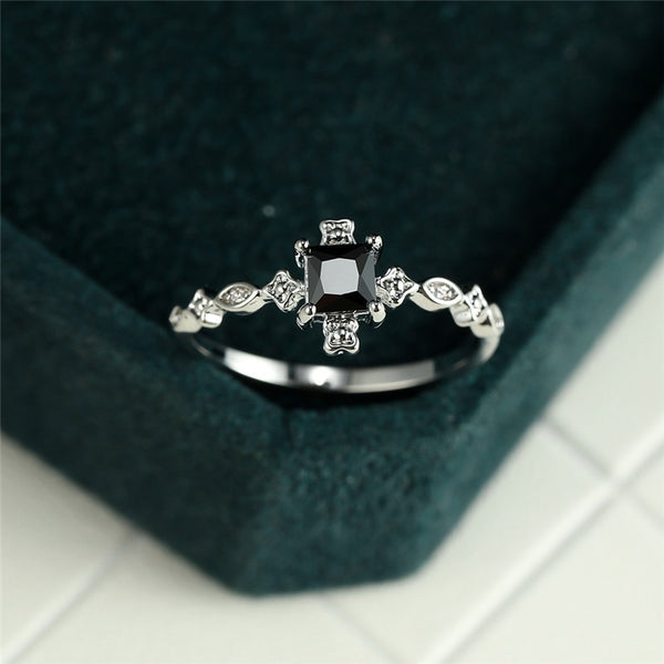 Black Zircon Square Crystal Stone Wedding Ring