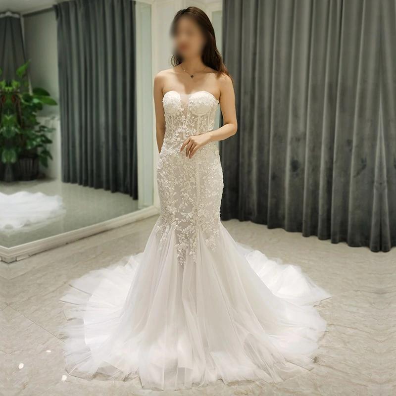 strapless lace mermaid wedding dress New Beautiful Strapless Mermaid Wedding Dress lace – Sandra's Bridal Collection