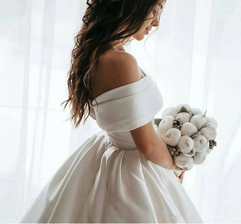 Princess Satin Vintage Wedding Dress, Off Shoulder Ivory / Custom Size Princess Satin Vintage Wedding Dress, Off Shoulder Ivory / Custom Size