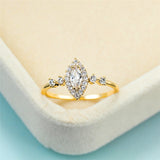 White Crystal Stone over Yellow Gold Thin Vintage Bridal Leaf Engagement Ring