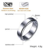 Men's Personalized Spinner Ring 6mm Stainless Steel Rotatable Wedding Band Custom Name/Date/Initial