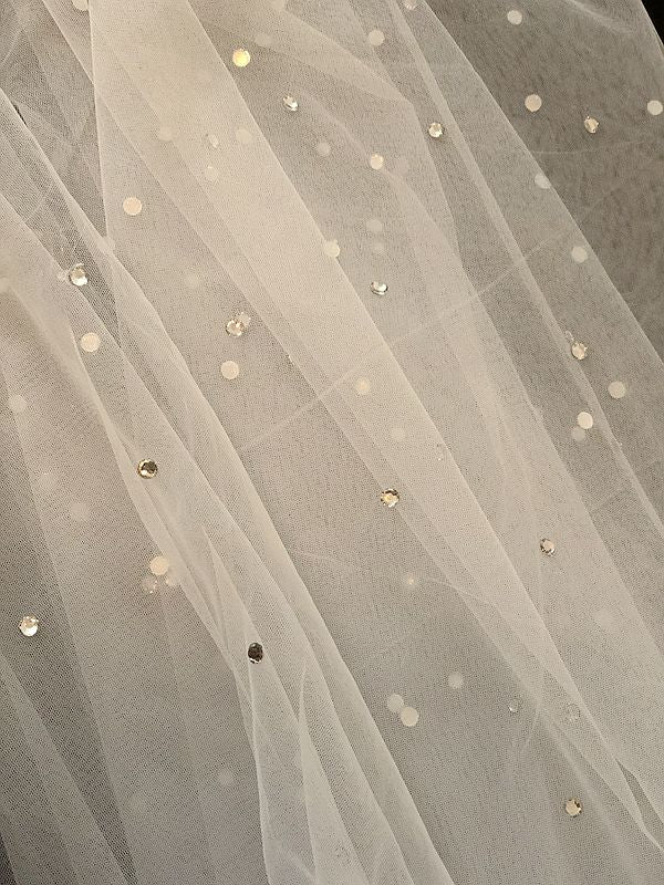 Bridal White/Ivory Long Wedding Veil With Crystal Stones