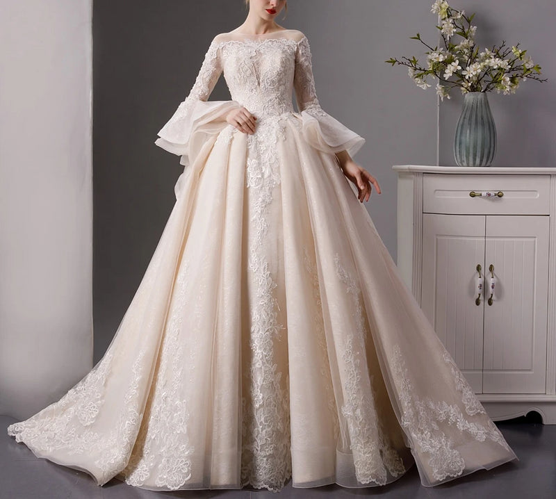 Vintage style lace ballgown with beaded crystals.