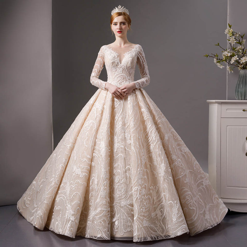 Full Lace beads luxury long sleeves ball gown wedding dress Full Lace beads luxury long sleeves ball gown wedding dress