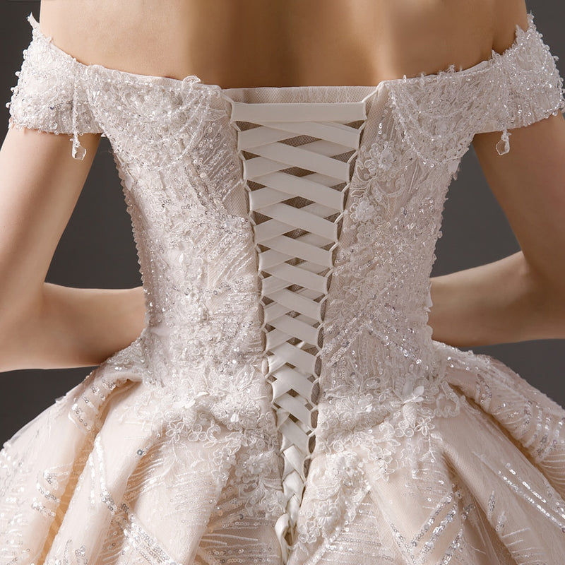 Off shoulder Beaded Wedding Gown
