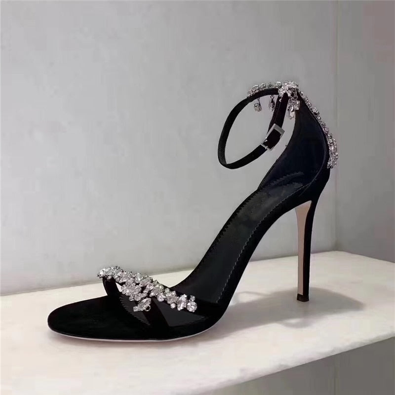 Gladiator Women Sandals Crystal Design- Black High Heels