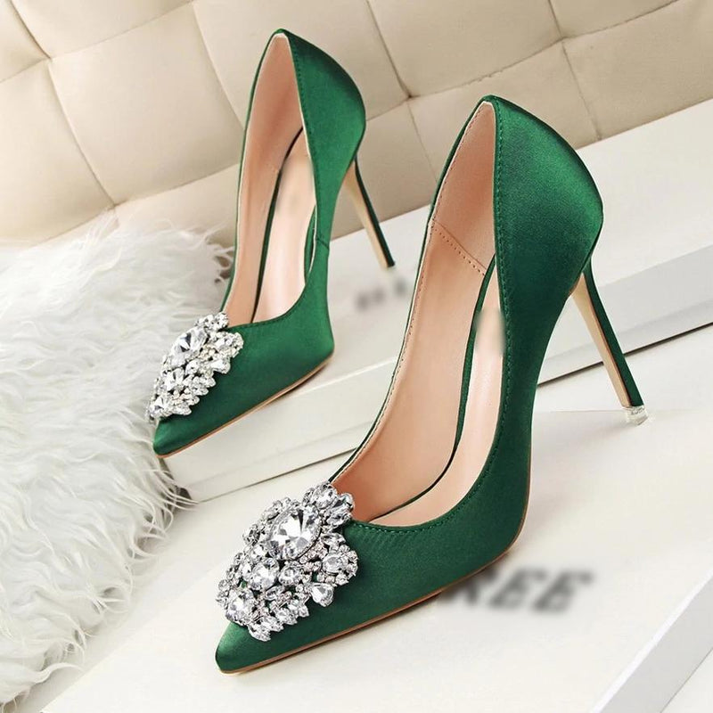 Bridal Wedding Shoes Faux Silk Satin Rhinestone Crystal