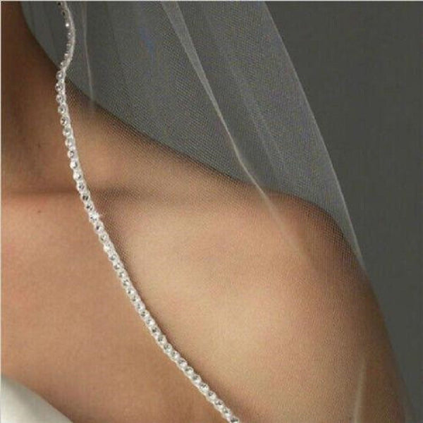 Cathedral Crystal Bridal Wedding Veil, Delicate Pearl Edge Wedding Vei –  Sandra's Bridal Collection