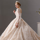 Full Lace beads luxury long sleeves ball gown wedding dress