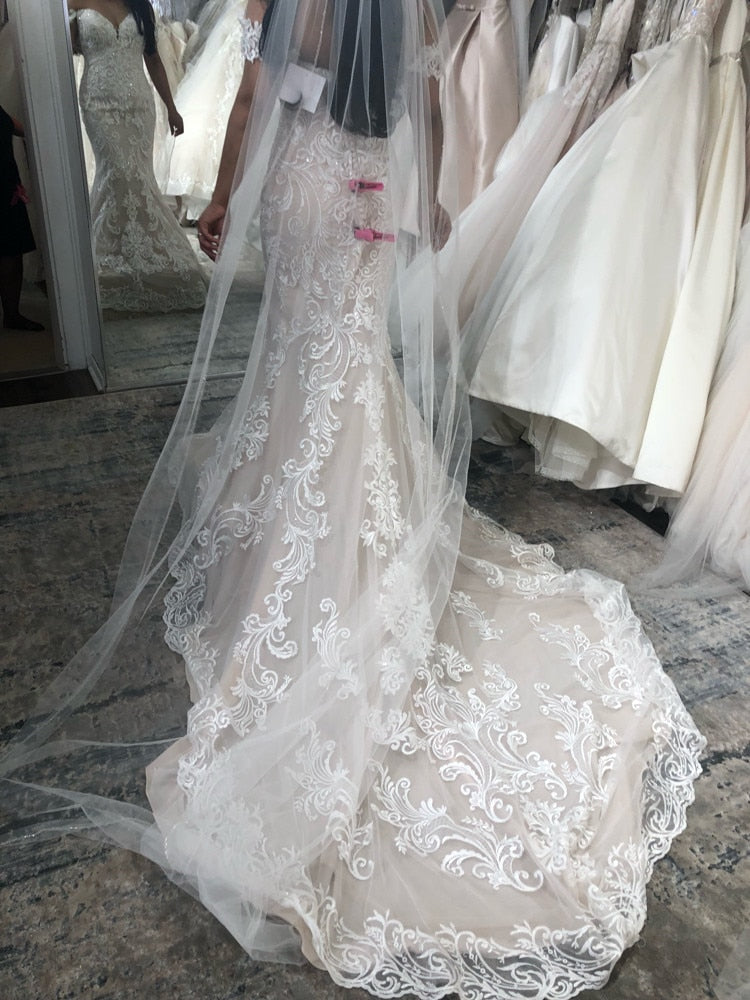 Cathedral Crystal Bridal Wedding Veil, Delicate Pearl Edge Wedding Vei –  Sandra's Bridal Collection