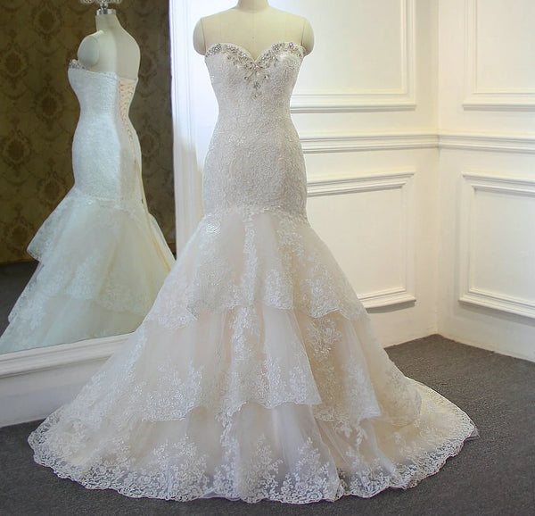 Wedding Gown Lace Mermaid Champagne and Ivory Wedding Dresses Bridal Gown