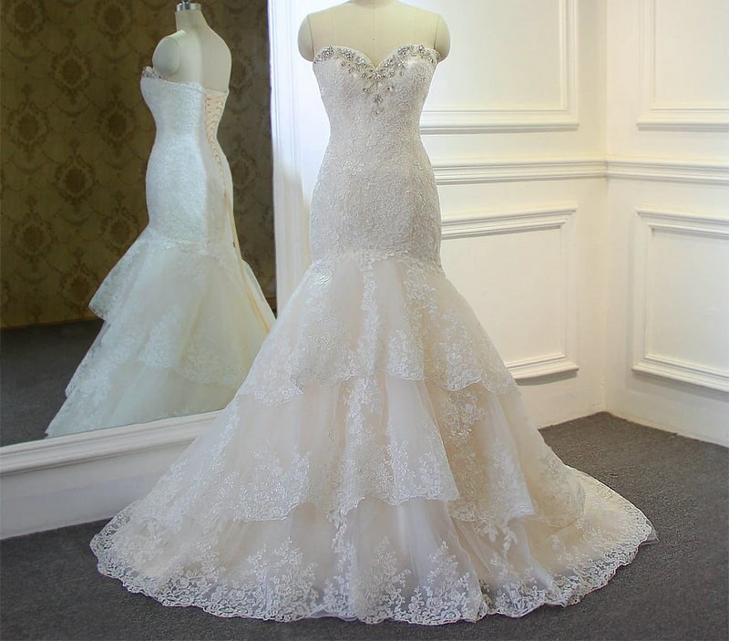 Wedding Gown Lace Mermaid Champagne and Ivory Wedding Dresses Bridal Gown