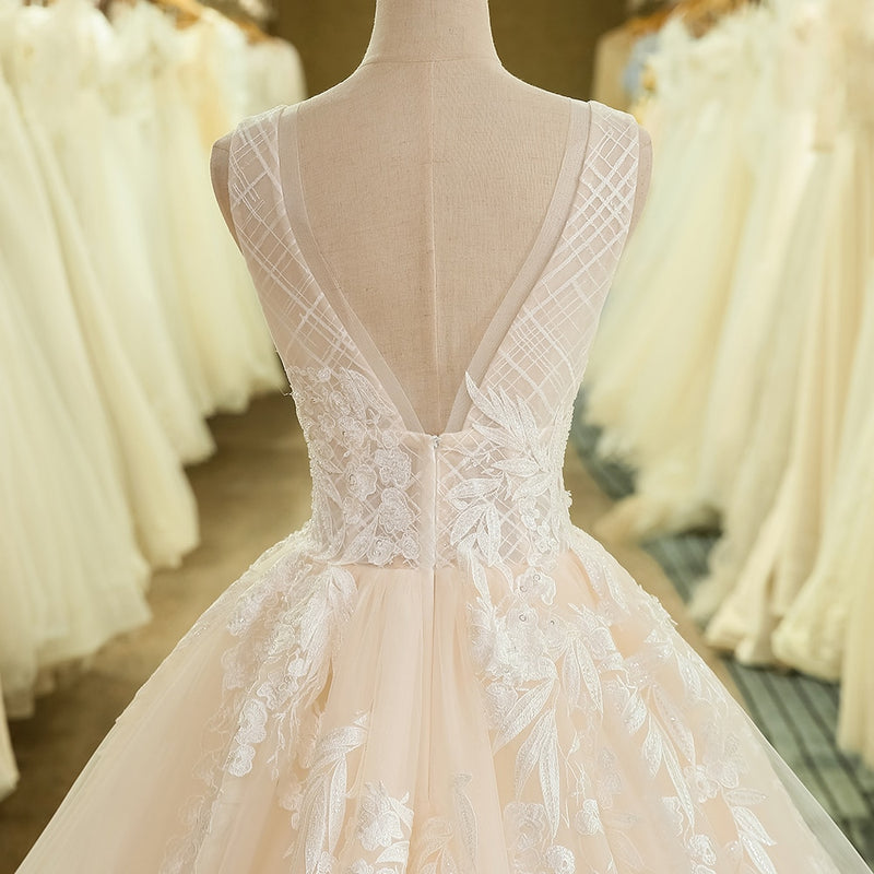Deep V-Neck  Lace Wedding Gown