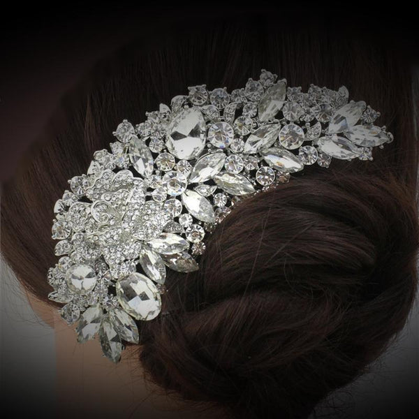 Vintage Large Floral Bridal Hair Combs with Rhinestones