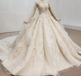 Champagne (Handmade Flowers) Sequins Wedding Dresses 2020
