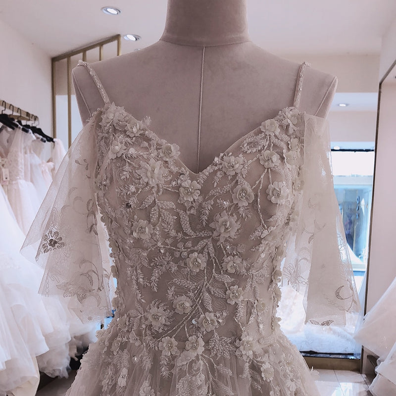 Crystal Sweetheart 3D Floral Appliques Wedding Dress Formal A-line Bea –  Okdresses