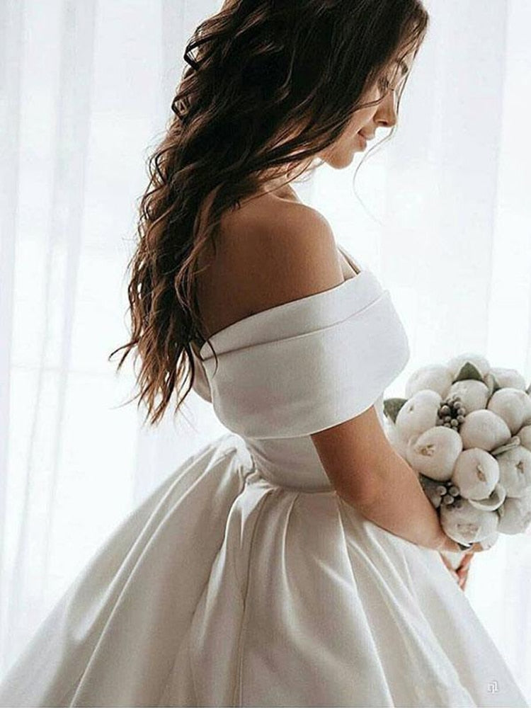 princess wedding dress off the shoulder F221013 Princess Tulle Ball Gown with Off-the Shoulder Straps and Sparkle Bodice