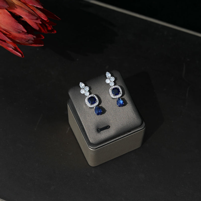 Newly Designed 4 PCS Full Set Luxury Dubai Nigeria Crystal Blue Necklace