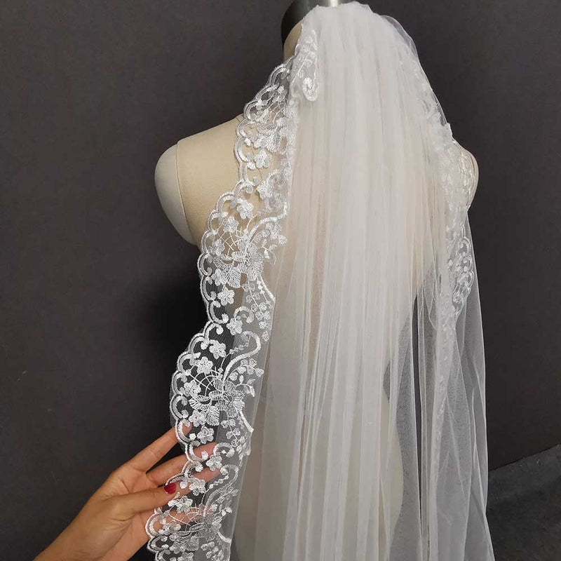 Luxury Long Lace Bridal Veil Retro Wedding Veil with Comb 3.5 Meters Bride Veil Wedding