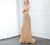 Sparkling Gold Long Evening Dress with crystals