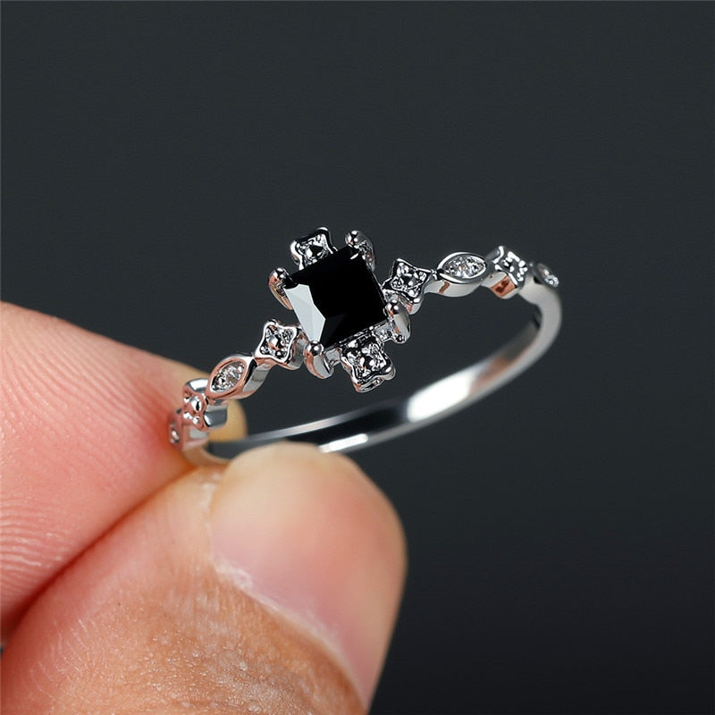 Black Zircon Square Crystal Stone Wedding Ring
