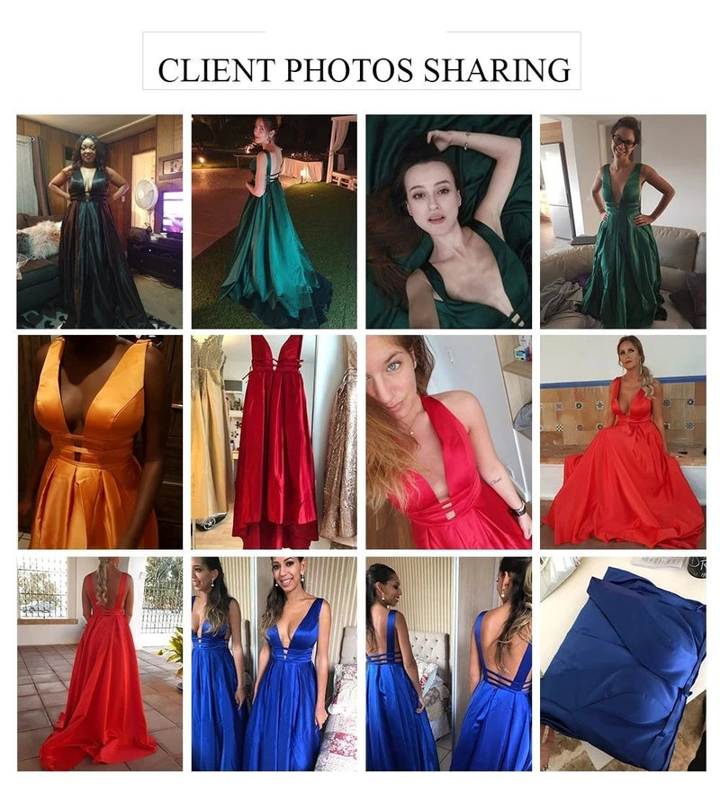 Sexy Red Evening Dresses V Neck Backless Satin Long Elegant Evening Gown