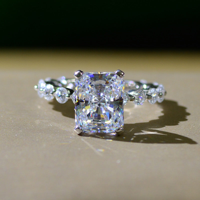Sterling Silver Moissanite Gemstone Diamond Engagement Ring Fine Jewelry