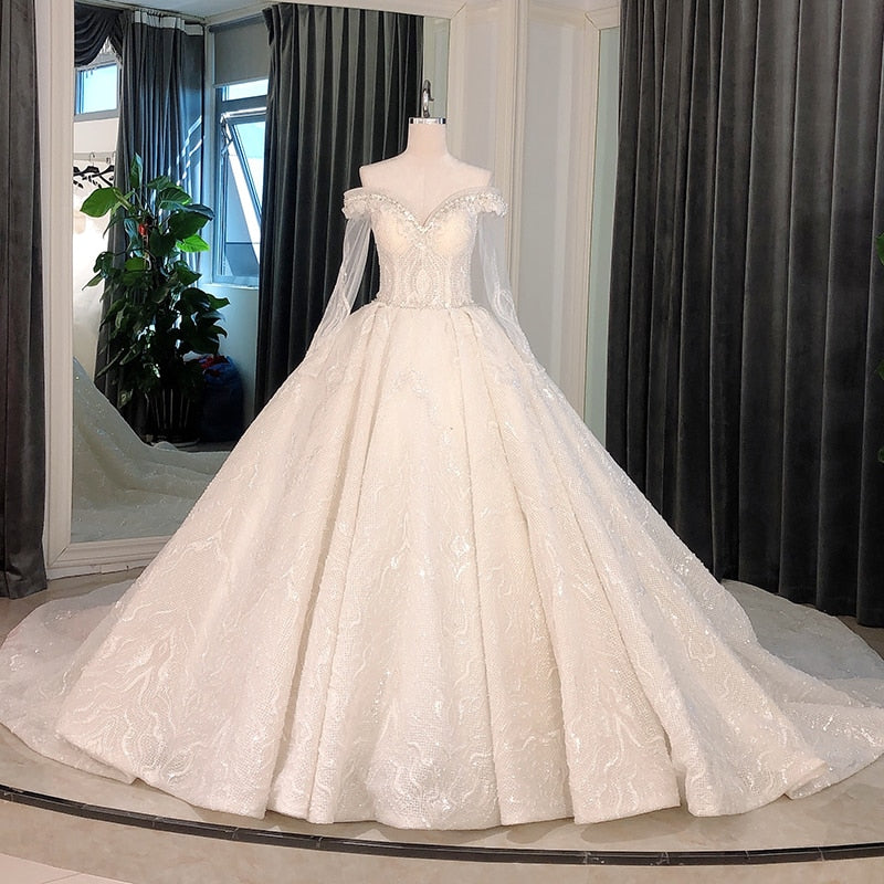 New 2021 Bridal Gown Off shoulder Princess cut Champagne / 16 / 100cm