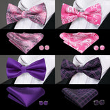 100% Silk Butterfly Pre-Tied Bow Tie Pocket Square Cufflinks Suit Set