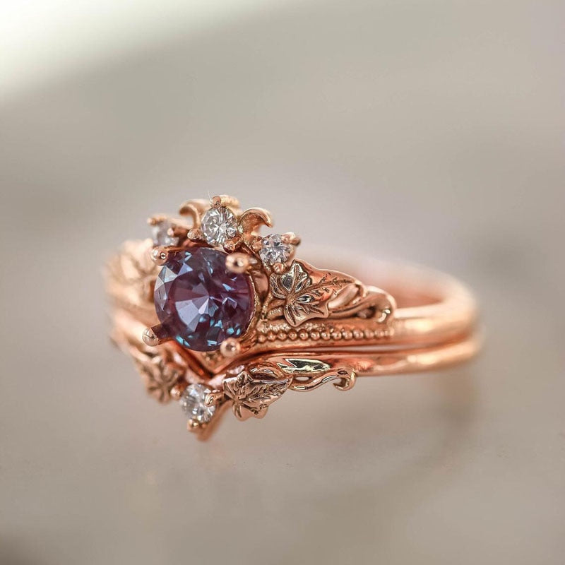 Luxury Rings Set Crown Rose Gold 2pcs
