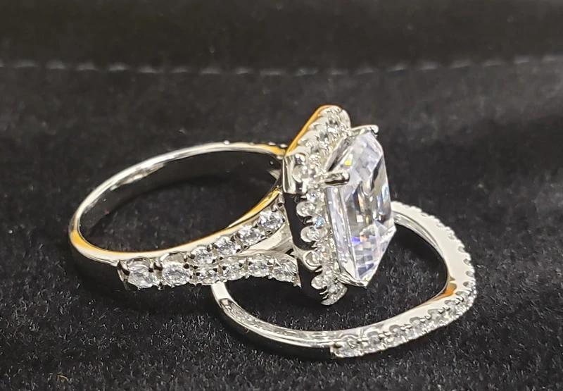 Bridal Rings Set Sparkling 8*10mm 3 CT High Carbon Diamond Wedding Engagement Fine Jewelry