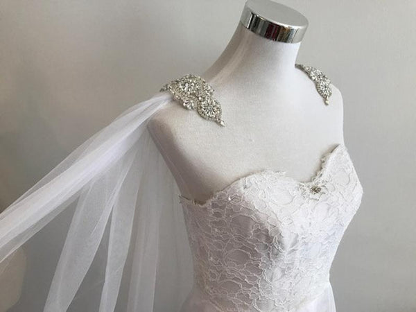 Cape Veil  Rhinestone Appliques on Shoulders (3 Meter) Long