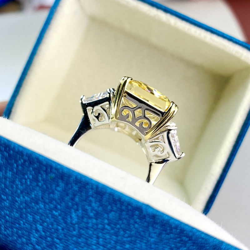 Luxury 13*16mm Topaz High Carbon Diamond Bridal Rings Sparkling Fine Jewelry