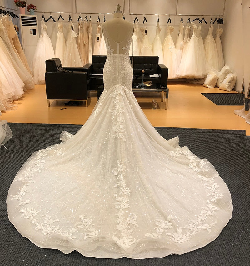 Sexy Deep Vneck Wedding Dress with long train (Limited Time Only) Ivory / 6 Sexy Deep Vneck Wedding Dress with long train (Limited Time Only) Ivory / 6