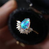 Elegant Water Drop Opal Crystal Crown Classic Engagement Ring