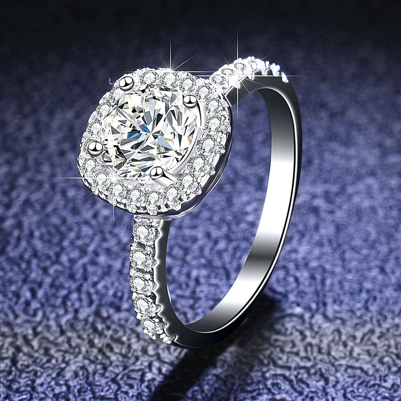 Moissanite Diamond Ring 1CT 2CT 3CT Brilliant Diamond Halo Engagement Rings- Sterling Silver