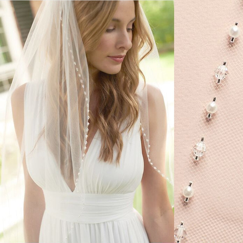 Crystal Pearls Cut Edge Bridal Veil