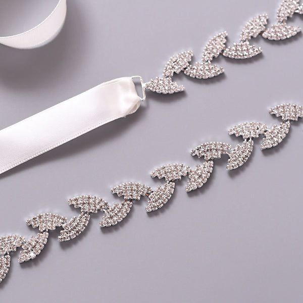 Wedding Belts for Bride Bridal Sash Silver Leaf Belt