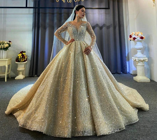 2021 New luxury full beading bridal dress
