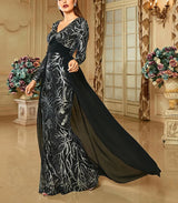 Elegant Black Evening Dress - Women's Long Sleeve V Neck Sequin Bodycon Formal Gown with Train