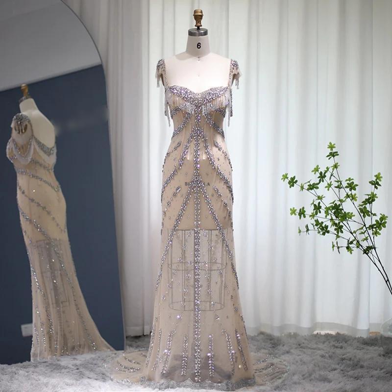 Inspired by Kendall Jenner) Luxury Crystal Long Nude Mermaid Evening Sandra's Bridal Collection Inspired by Kendall Jenner) Luxury Crystal Long Nude Mermaid Evening Sandra's Bridal Collection