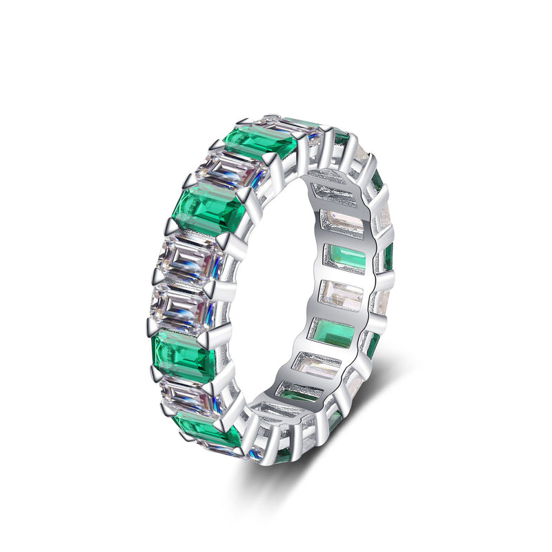 Certified 10.5CT 5.5MM Eternity Moissanite Ring Emerald Cut