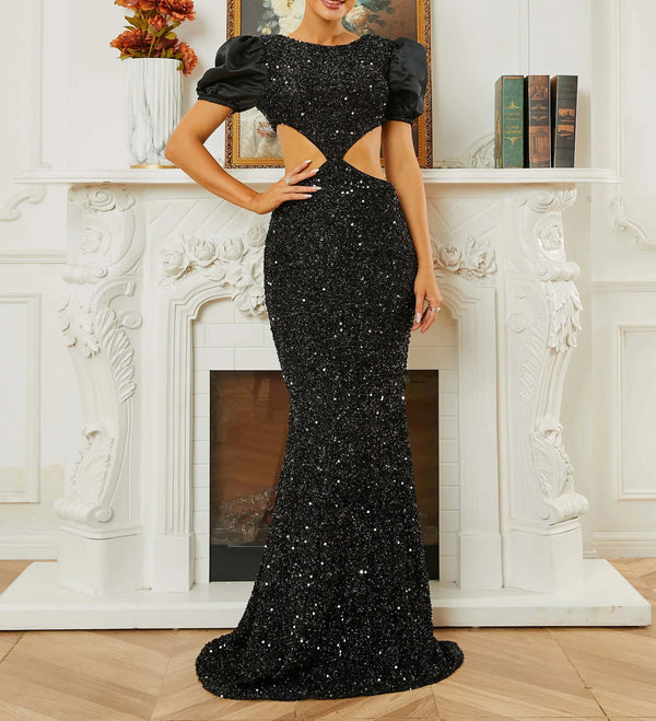 Sophisticated Waist Cutout design with Puff sleeves Prom & Evening Dress