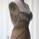 (Inspired by Kendall Jenner) Luxury Crystal Long Nude Mermaid Evening Dress