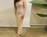 Elegant hand-made Couture Mermaid Evening Dress with Pearls - Strapless Long Formal Prom/Wedding Party Gown