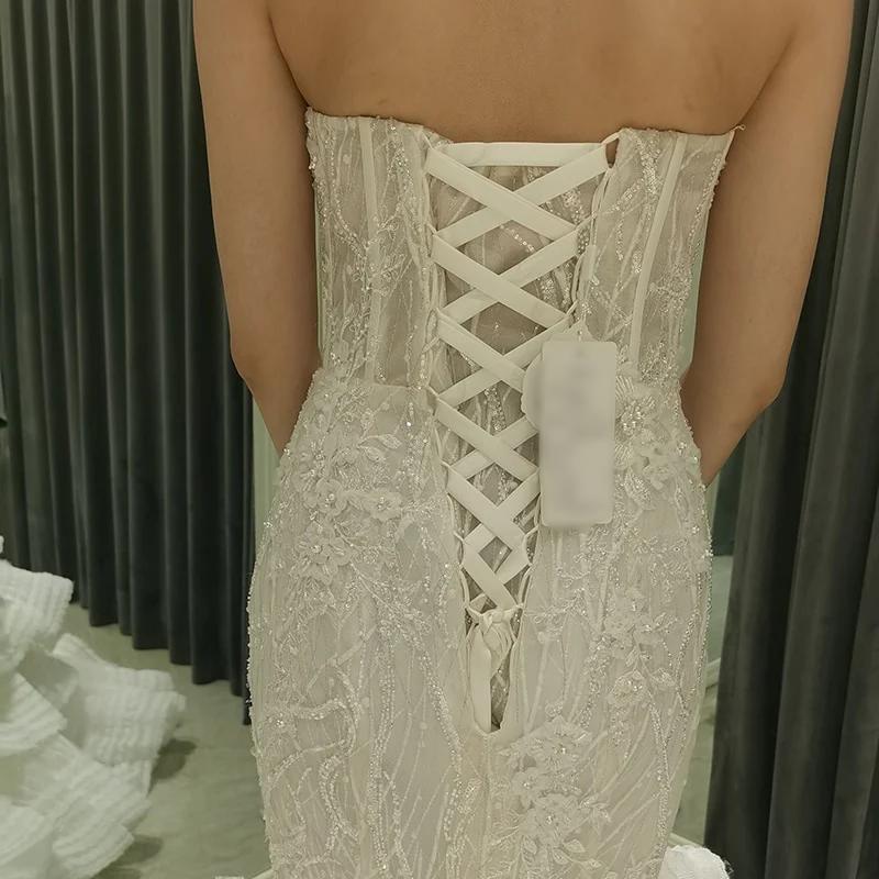 Luxury Beaded Elegant Sweetheart Neckline Tiered Mermaid Wedding Dress