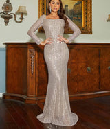 Elegant Long Sleeve Square Collar Bodycon Maxi Prom Party Dresses Gown