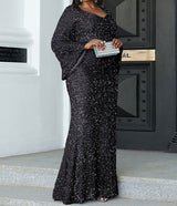 PLUS SIZE Sweetheart Neck Maxi Sequin Trumpet Sleeve Gown