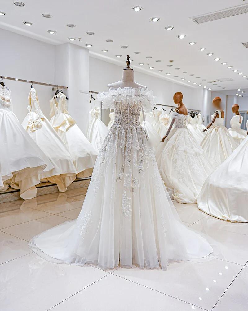 crystal embroidered wedding dress Crystal Embellished Scoop Neck Bridal Ballgown