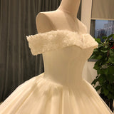 2023 New Gorgeous Appliques Chapel Train Off Shoulder Beaded Ball Gown